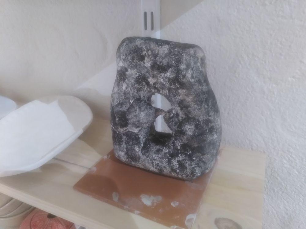 The pointed oval before glaze fire; this picture shows a different angle that shows the stress of the two points trying to reach each other.