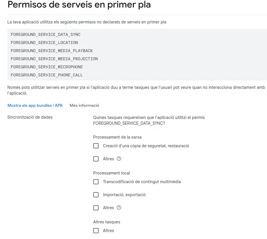 A picture showing some foreground services and Google requiring filling a form for each service, with a video showing the functionality.