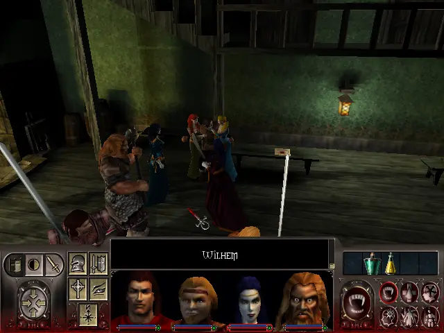 Una típica taverna, fosca amb taules de fusta, una llar de foc i una segona planta.
A la imatge es veu un home que sembla borratxo, sostenint-se gràcies a dues vampiresses; una a cada banda.
Hi ha una tercera vampiressa que s'ho mira, i després la nostra Sabina que lidera l'equip per fer la foto.