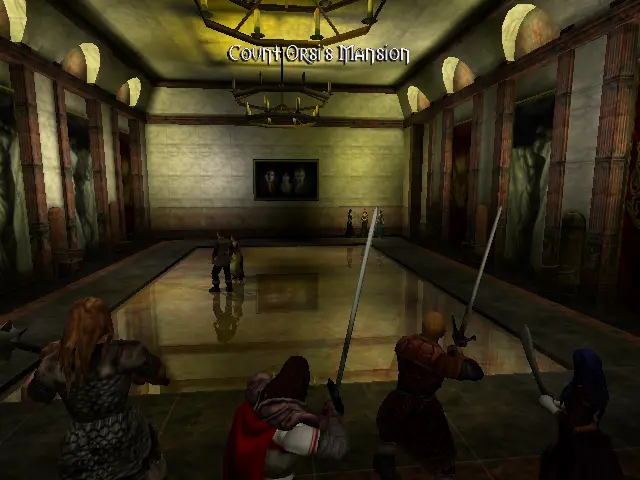 El rebedor és un espai força ample, ostentós, al mig hi ha dues persones mirant-se l'art de les parets, i al fons tres vampiresses conegudes.