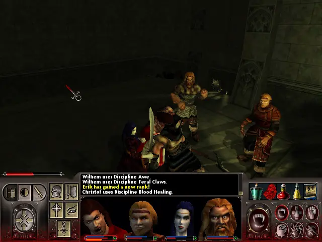 Christof està bevent sang d'un Goul, el te agafat per l'esquena, immobilitzat i li pren sang del coll.

La resta de l'equip se'l mira, esperant que acabi.