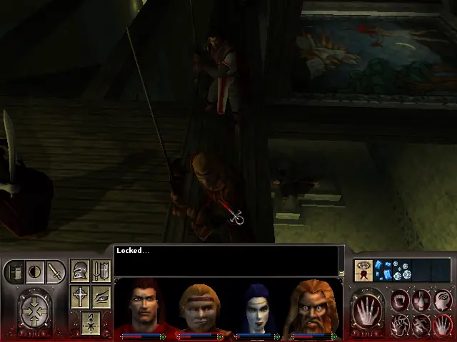 L'equip està en un altell, a la dreta hi ha una vitrall representant la maledicció de deu a Caín.
Just a sota, està Luther Black, estirat a la seva creu.