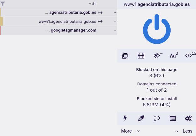 Imatge de uBlock Origin que llista els dominis en què es connecta la pàgina web:
googletagmanager.com