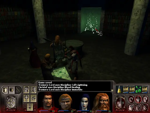 Una biblioteca molt fosca, amb un altar al mig on hi havia la última Peça Arcana, el seu dibuix consta just davant al terra.
Hi ha dues columnes visibles en l'espai i al fons hi ha una mena de portal amb llums que ballen.
Al voltant del dibuix de la Peça Arcana hi és el nostre equip.