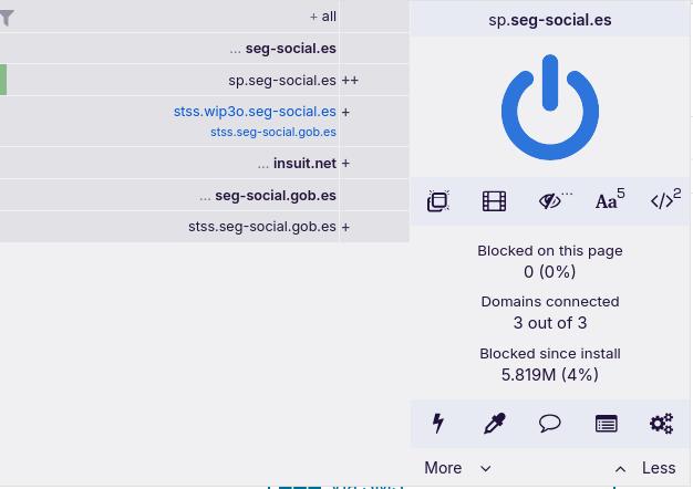 uBlock Origin de sp.seg-social.es llistant peticions a:

- insuit.net