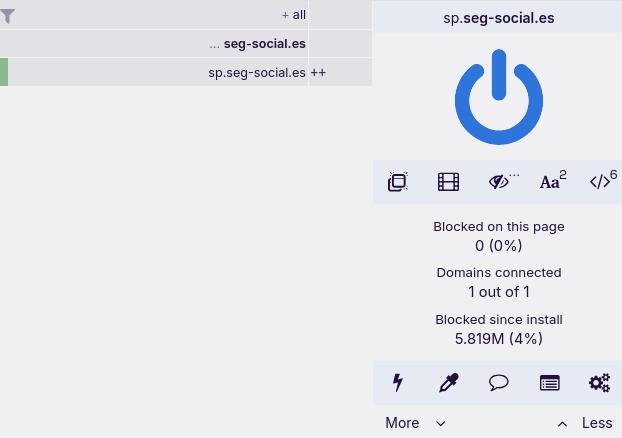 Un uBlock Origin perciós, amb únicament peticions a sp.seg-social.es